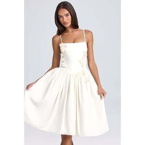Oh Polly Floral-Appliqué Midi Dress in Ivory 10
